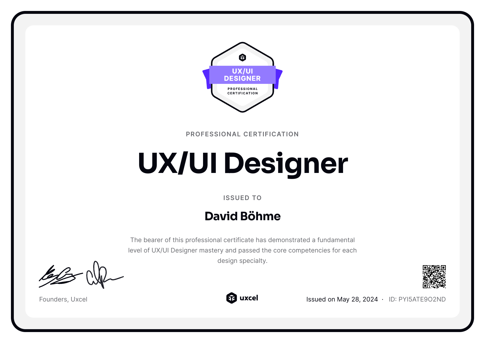 David Böhme's certificate